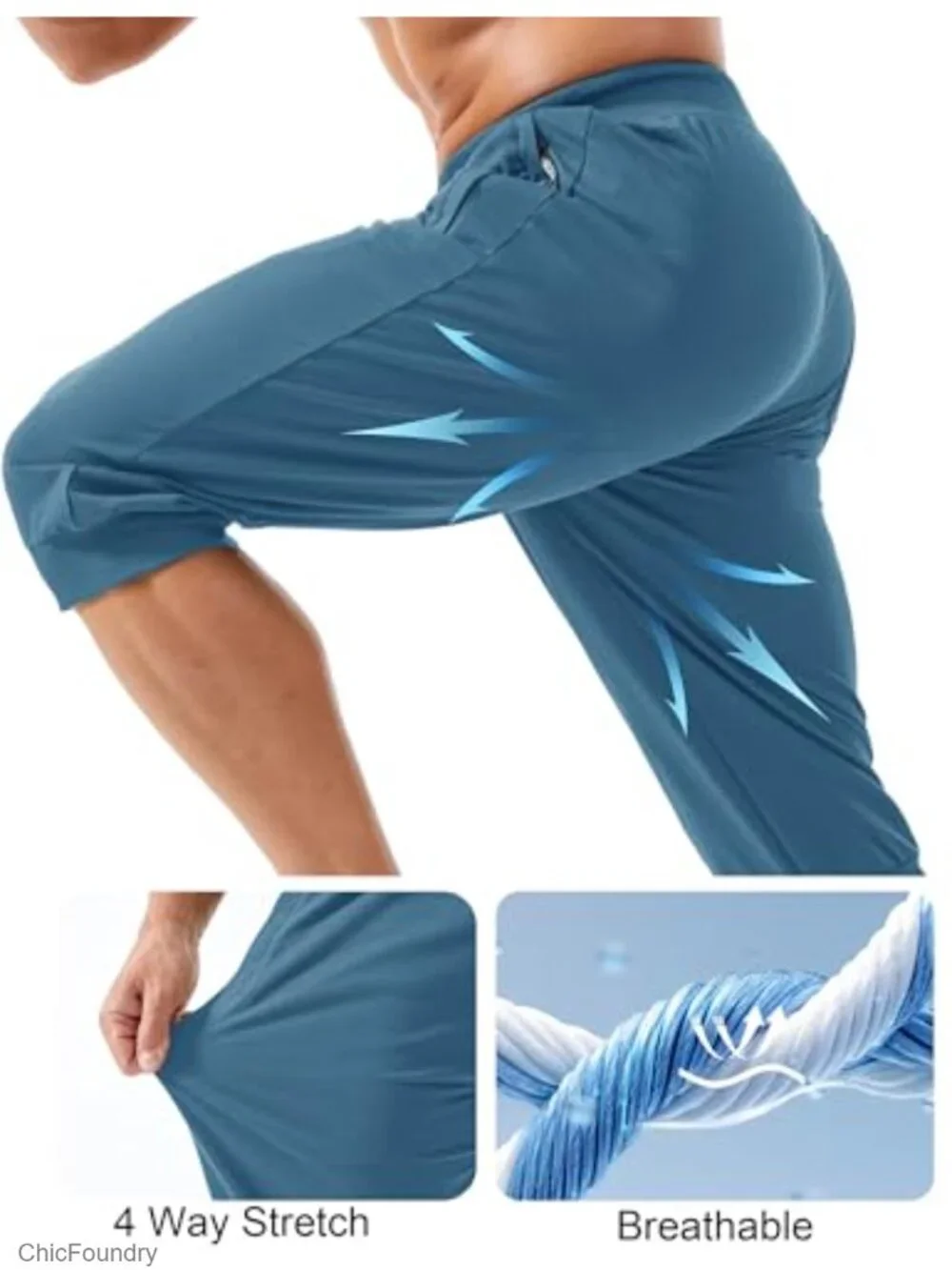 Men's Cotton Blend Joggers 3/4 Capri Shorts with Zipper Pockets